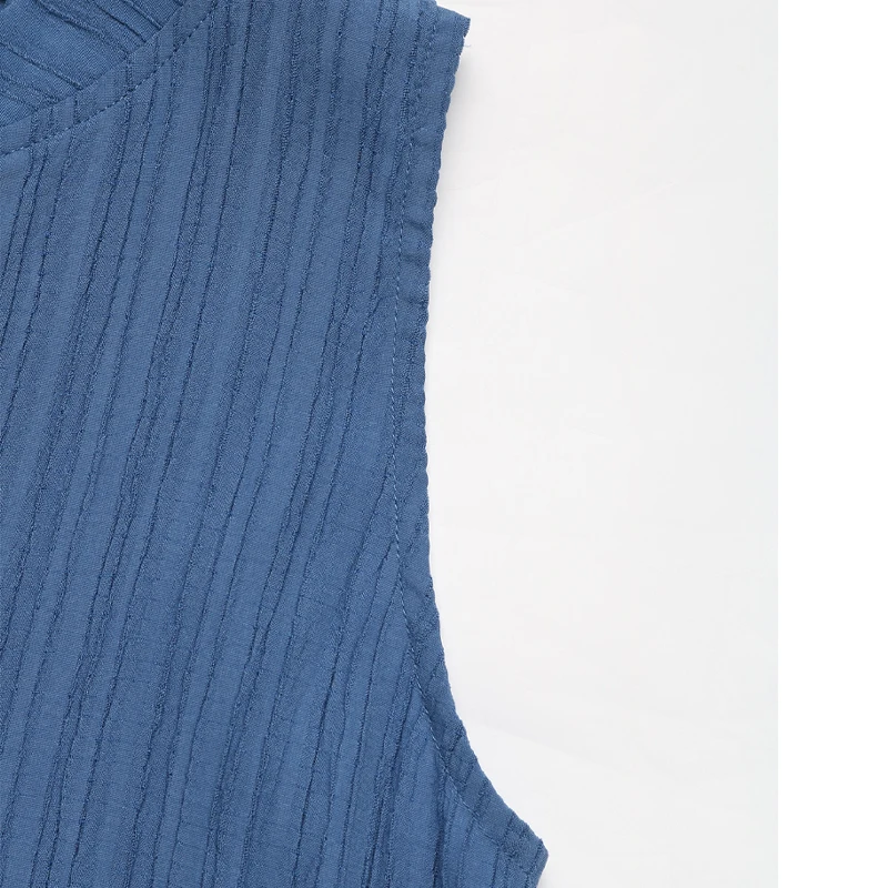 Women's Blue Sleeveless V Neck Button Front Tiered Midi Dress Summer Casual Party Vacation Boho Fashion Slim Fit