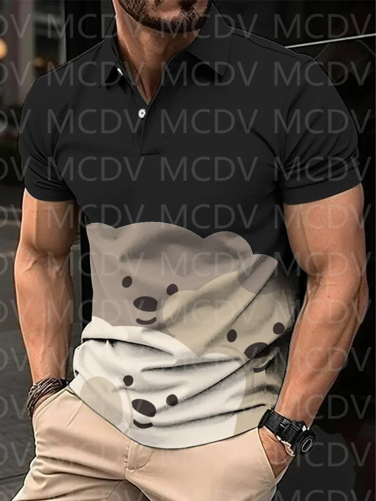 

Men's Cute Bear Print Printed Short-Sleeved Polo Shirt 3D Printed Polo Shirt Summer Men's Tops