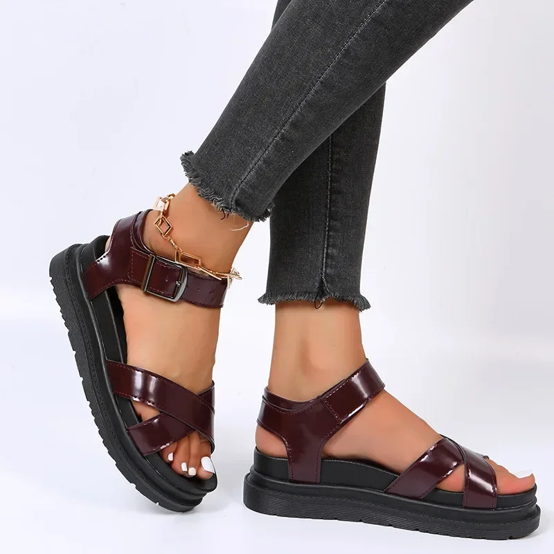 Sandalias de gladiador con plataforma para mujer, zapatos informales con correa de hebilla, talla grande, Europa, Verano