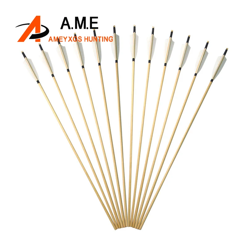 

Wooden Arrow 31inch 6/12pcs Archery White 5" Turkey Feather Slotted OD 8mm for Traditional Bow Hunting Longbow Shooting Practise