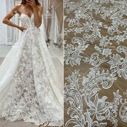 Super Hot Off White Embroidery Lace Fabric High Quality Mesh French Chantilly Guipure Lace Fabric 1 Yard