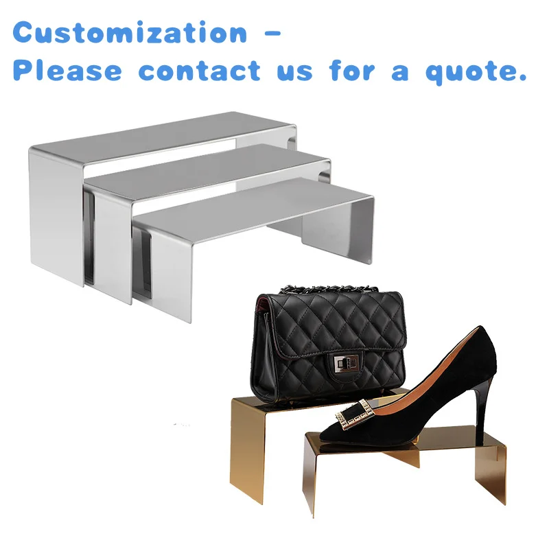 

custom.Kainice Customized Set of 3 Golden Metal Shoe Handbag Display Riser Stand Stainless Steel Shoe Riser Holder