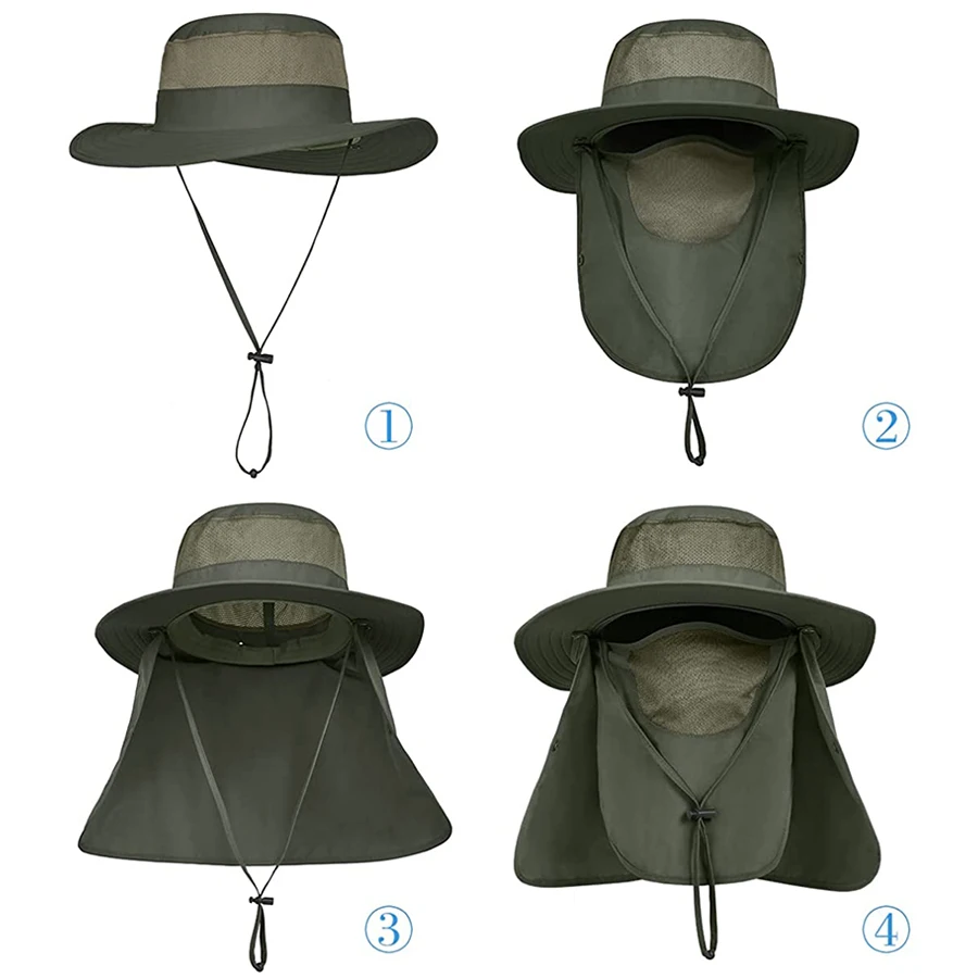 Outdoor Wide Brim Fishing Hat UPF 50+ Sun Protection Cap with Face Neck Flap for Outdoor Activities Hiking & Garden