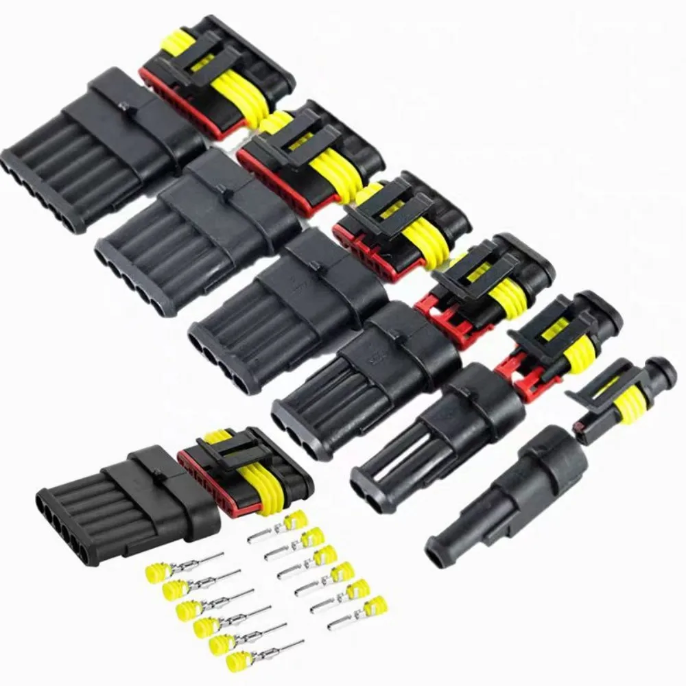 10 sets Kit 2 pin 1/2/3/4/5/6 pins Way AMP Super seal Waterproof Electrical Wire Connector Plug for car PN36