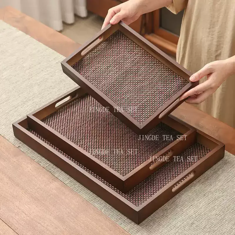 Chinese Bamboo Weaving Dry Soaking Table Household Teapot Tea Tray Tea Shop Waterproof Small Tea Table Teaset Accessories