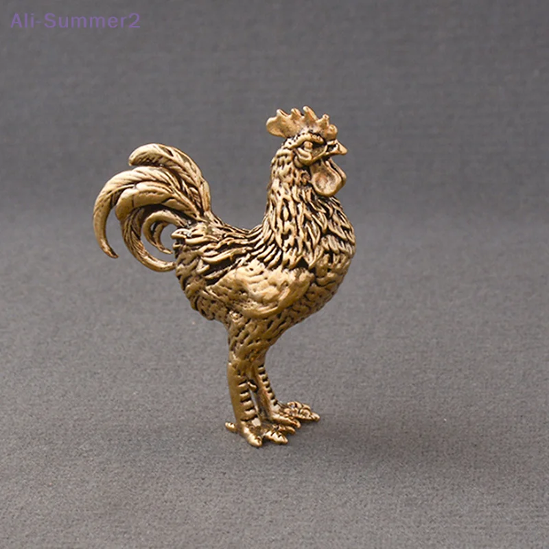 {Summer2} 1/2Pcs Miniatures Copper Rooster And Hen Ornaments Solid Brass Rooster Small Statue Office Desktop Tea Pet Crafts