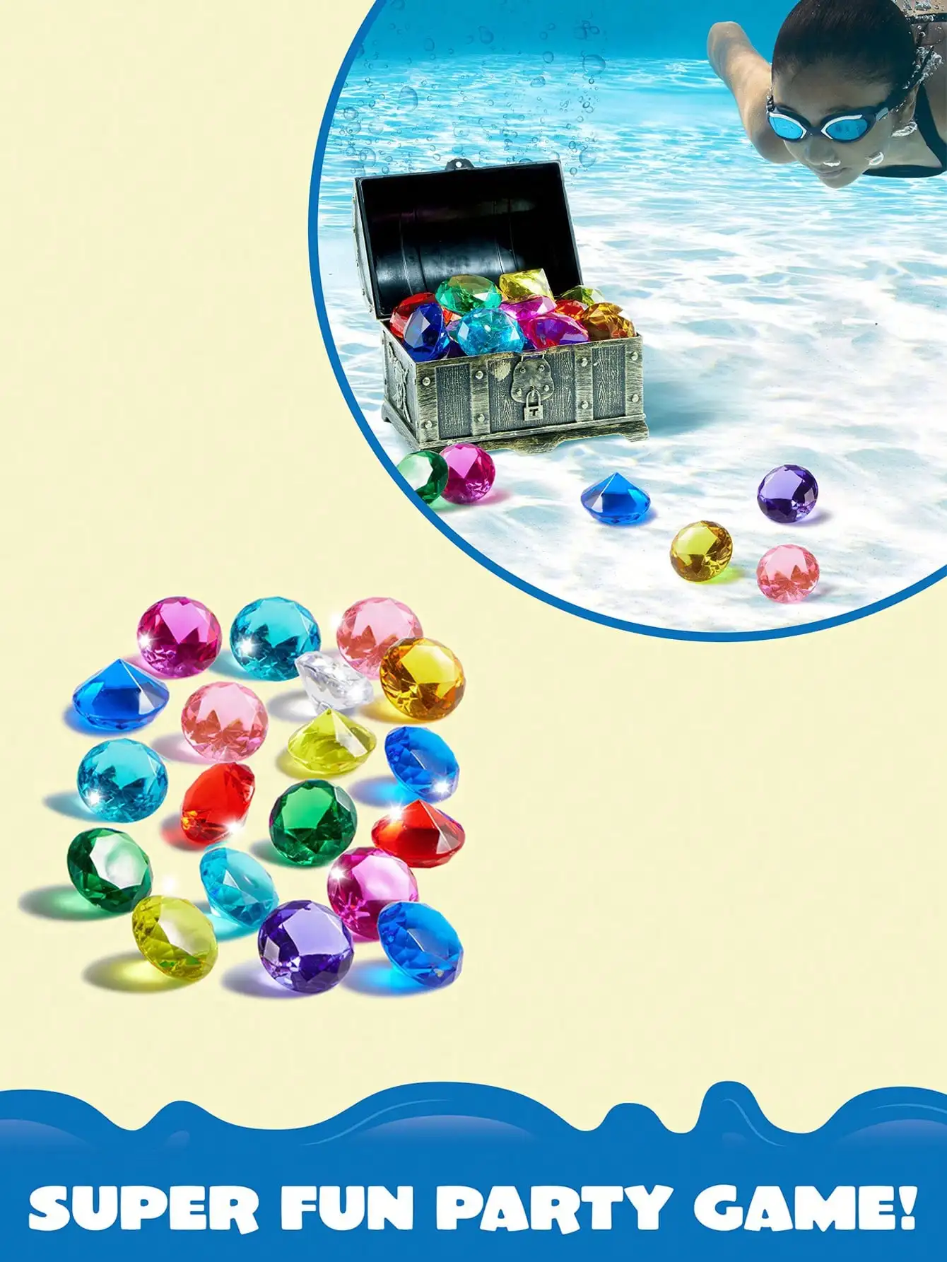 10pcs- Large Colored Diamonds, Large Acrylic Gems, Summer Diving Gems Pool Toys, Pirate Treasure Chest Summer Underwater Swimmin