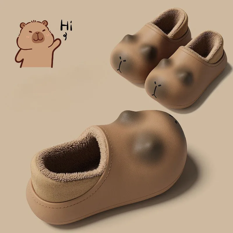 

Cute Capybara Warm Slippers Waterproof EVA Winter Plush Lined Non-Slip Indoor Home Fashion New Footwear Kawaii Soft-touch Cozy