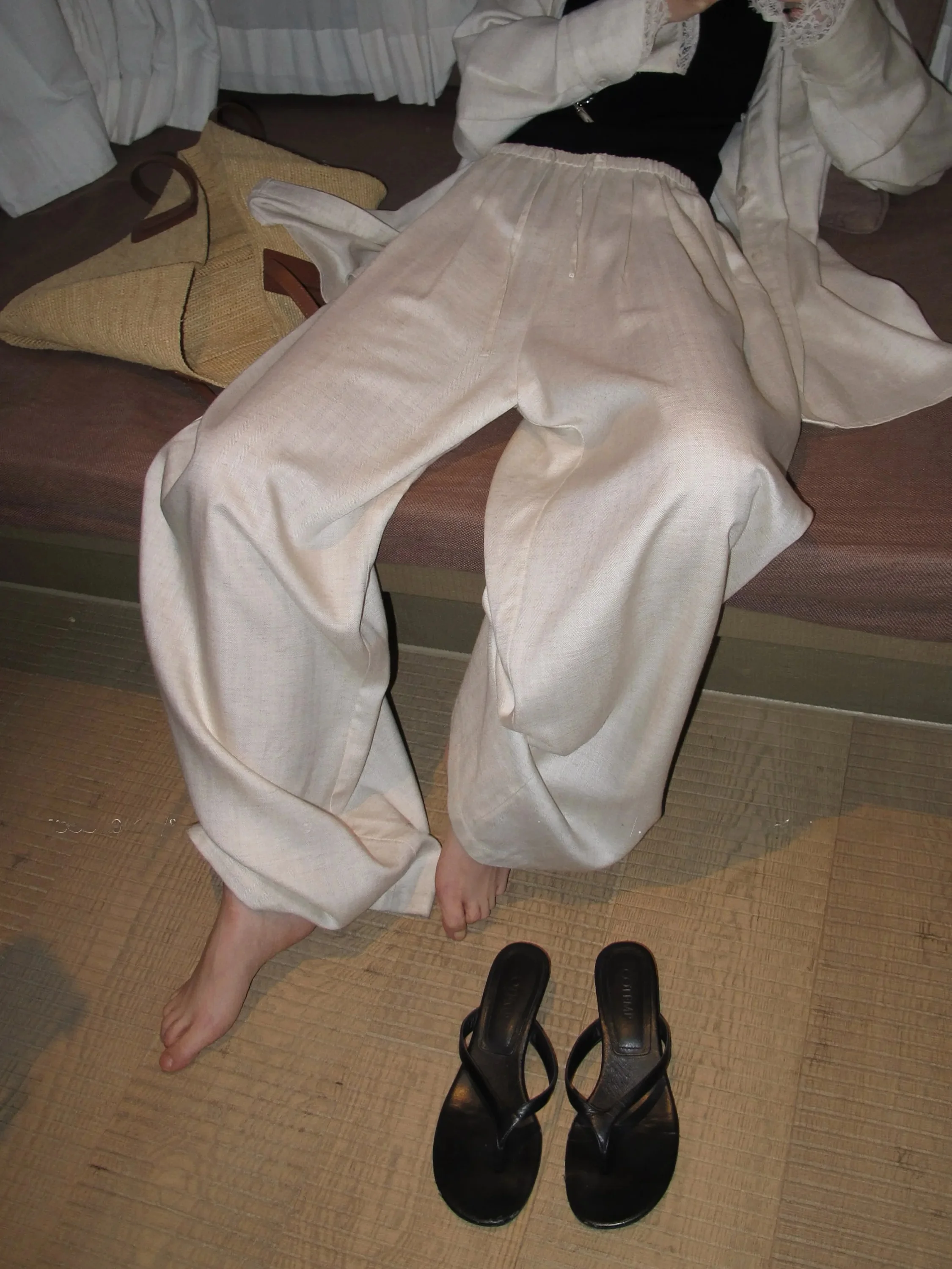

JCCC Shadow Minimalist Pure Color Skin-Close Cool Feeling Linen Straight Leg Wide Leg Slimming Casual Pants