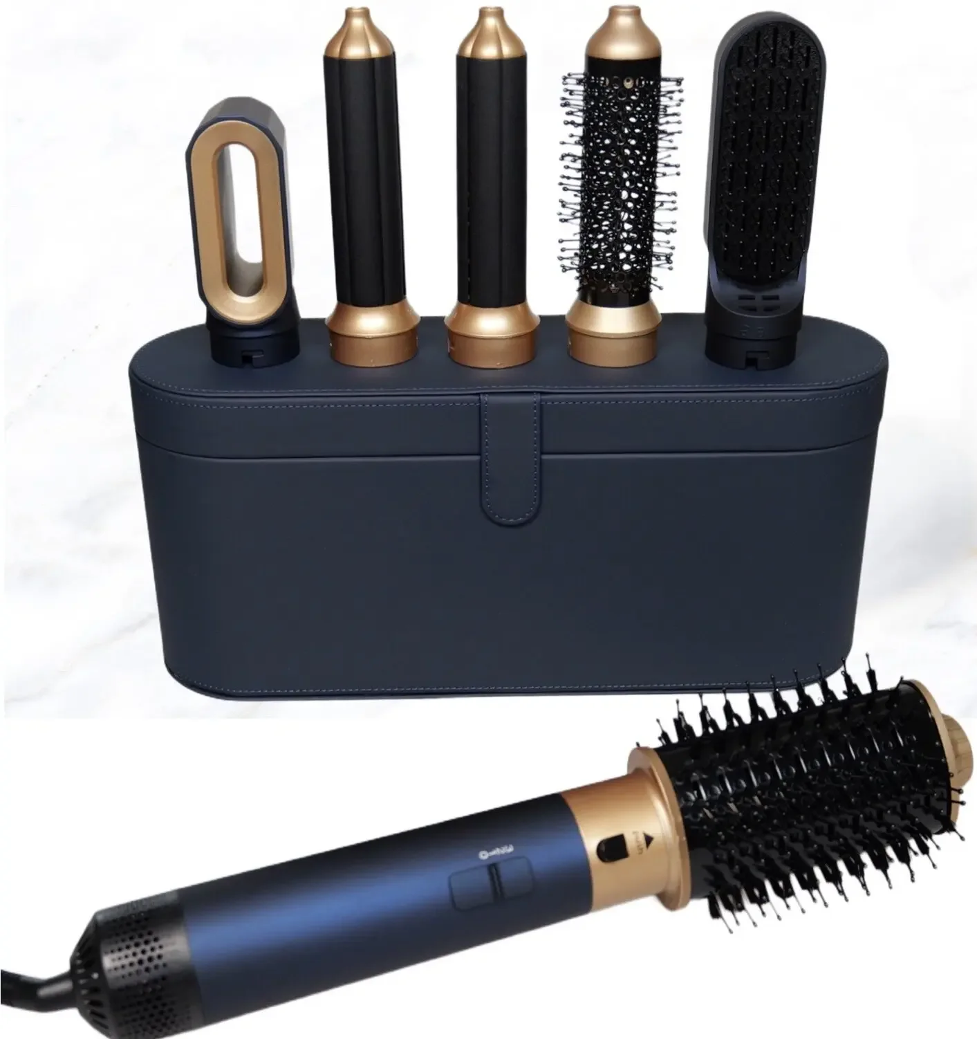 

Wholesale 6 in 1 hair styling tools leather box multifunctional curling straightening drying electric hair comb set