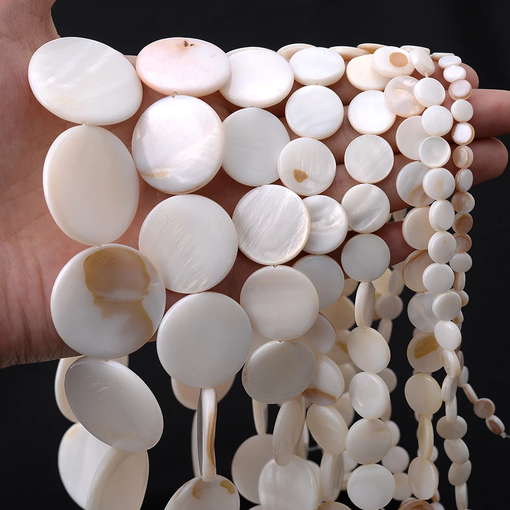 Natural White Shell Beads For Jewelry Making Round Flat Mother of Pearl Shell Beads Diy Bracelet Necklace Accessories 6-30MM