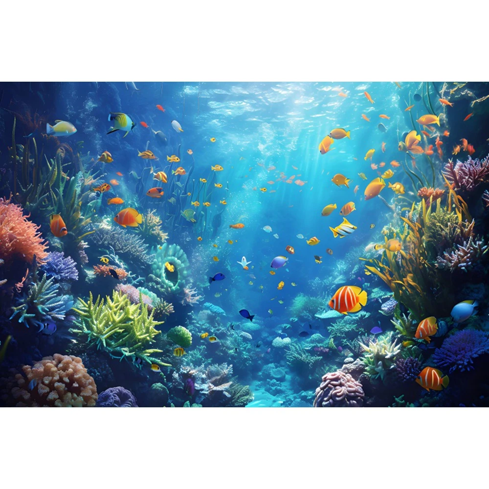 Underwater World Seabed Backdrop For Photography Ocean Undersea Fish Coral Baby Kids Birthday Background Decor Photo Studio Prop