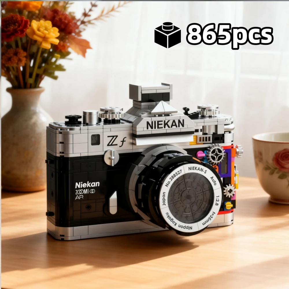 

Винтажный классический конструктор-фотоаппарат, 865 деталей, техническая эстетичная модель MOC, креативный подарок для взрослых, светящиеся блоки для домашнего декора
