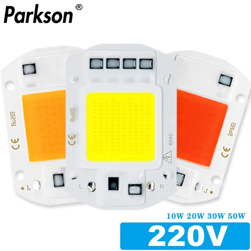 

2 шт. светодиодные COB-чипы 10W 20W 30W 50W, 220V, со смарт-контроллером, без драйвера, для прожекторов и фитоламп, аксессуары для чипов