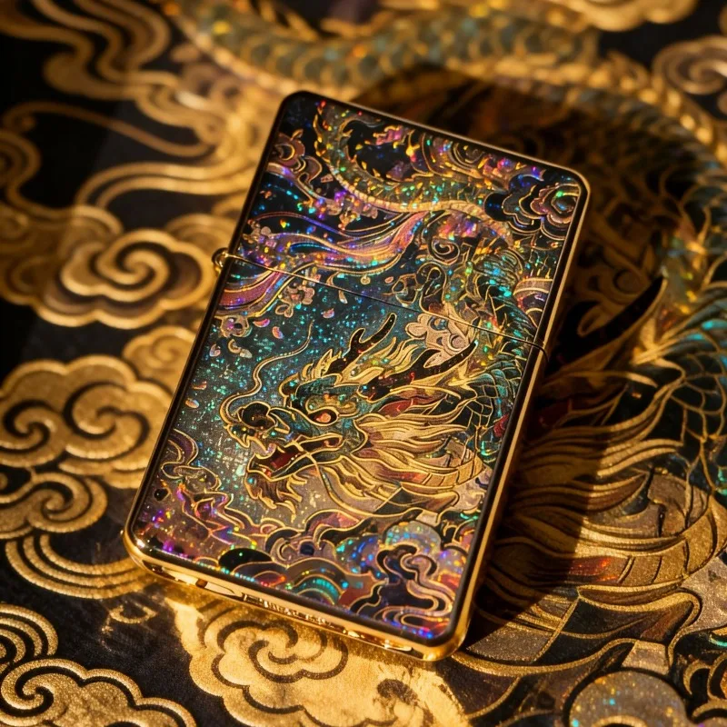 

Hot Style Double-sided Gilt Painted Shenlong Retro Creative High-end Ultra-thin Kerosenes Lighter High-end Gift Gadgets for Men