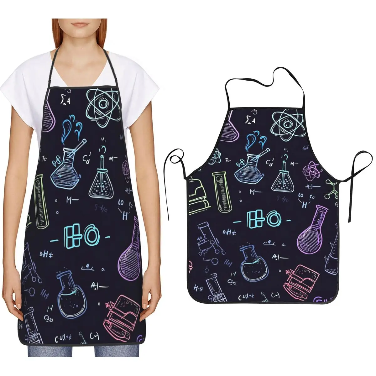 Scientific Experiment Element Style Apron Chef Cooking Cuisine Tablier Bib Kitchen Cleaning Pinafore for Women Men Painting