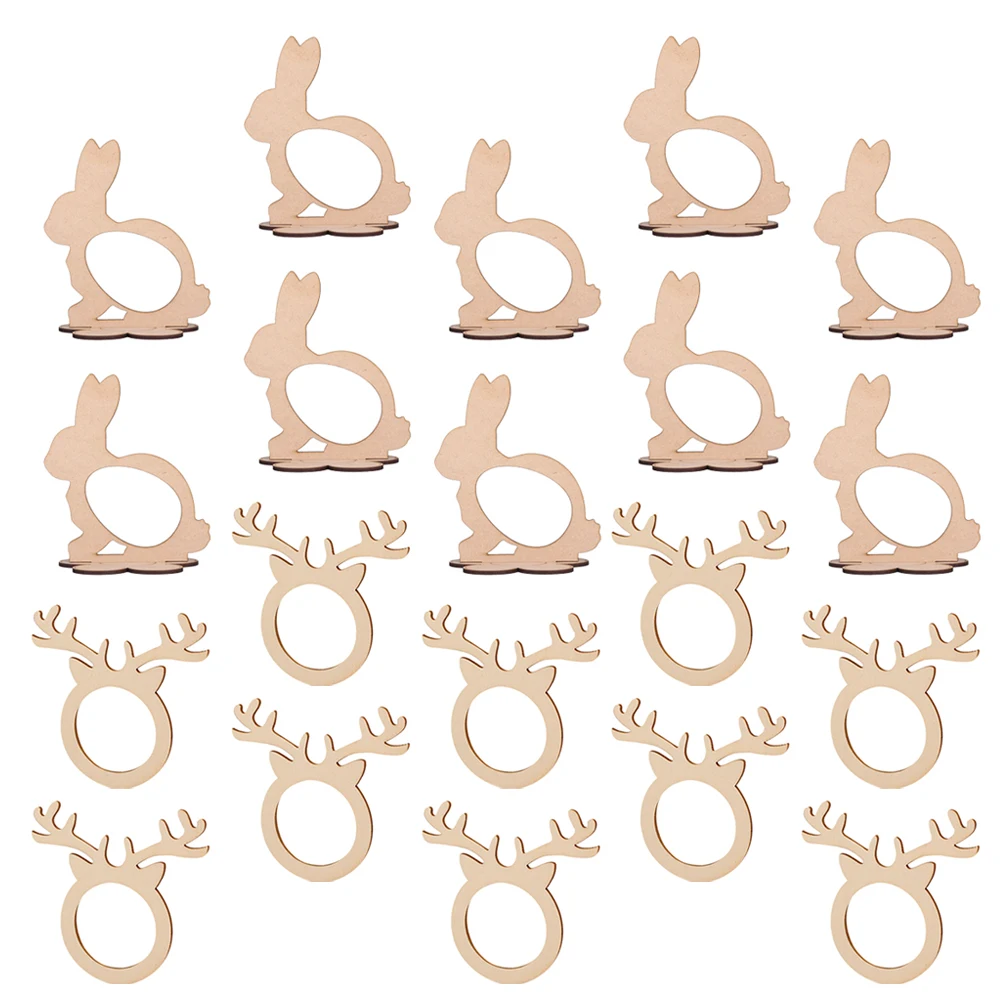 

20 Pcs Wood Napkin Rings Christmas Antlers Rabbit Holder Smooth Material Healthy Natural nament Wedding