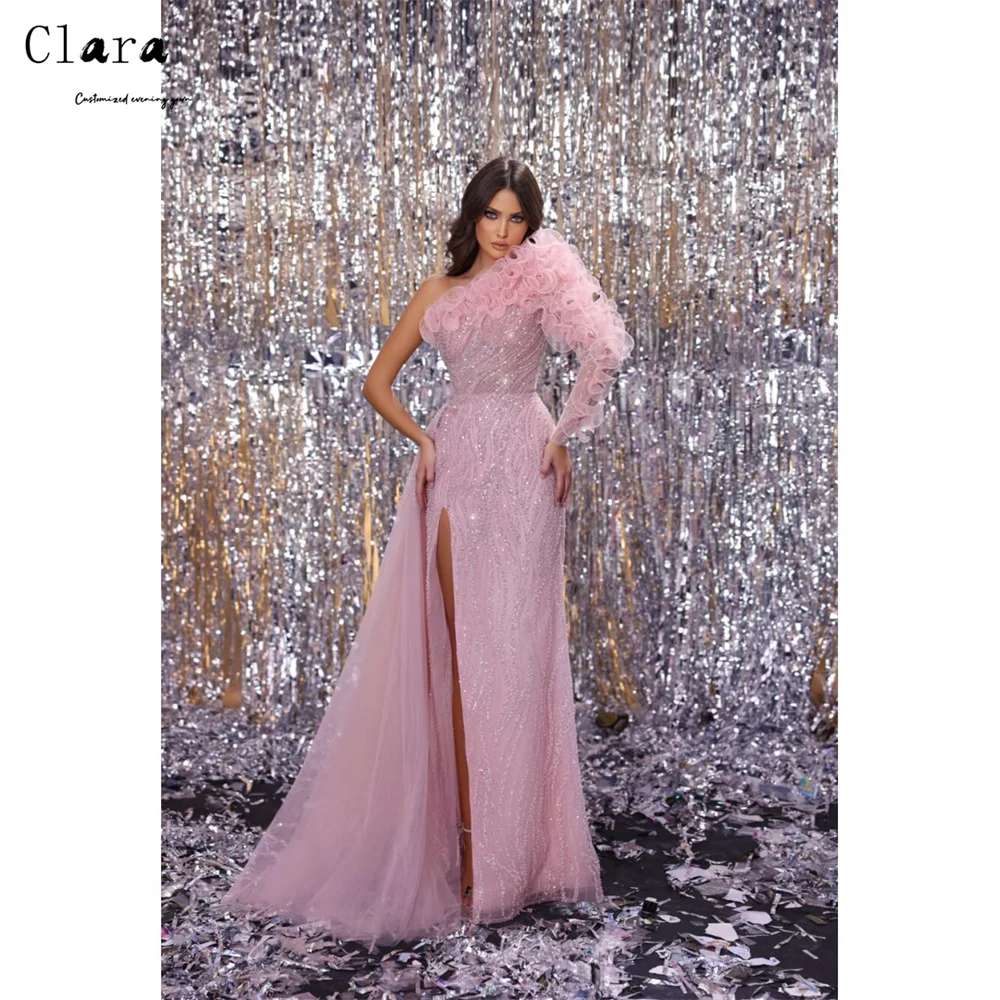 

Clara Custom Pink Fishtail One Shoulder Side Slit Evening Dresses for Luxury Party Prom Dresses 2026 Women's Prom Dress Elegant