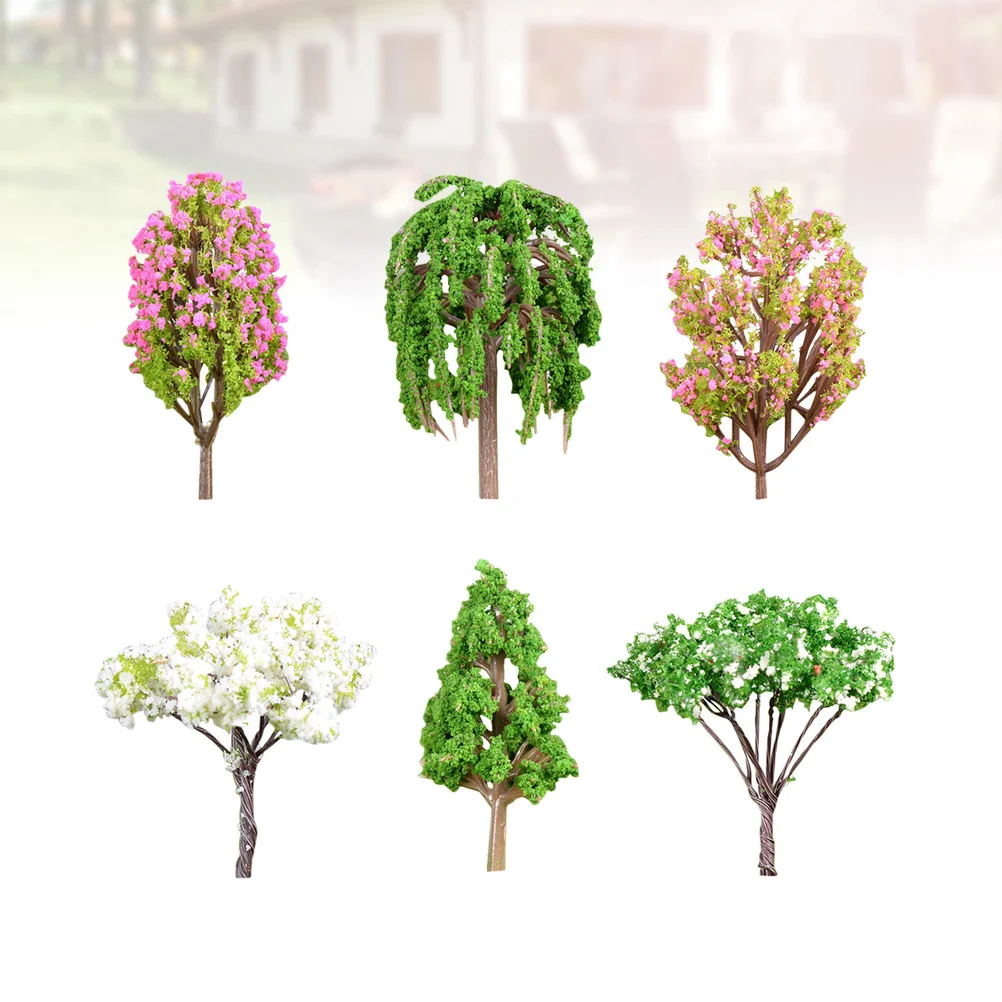 

6pcs Simulation Tree Plant Ornament Mini Adornment Pots Succulent Decor Diy Landscape For Garden Micro Landscape Colorful