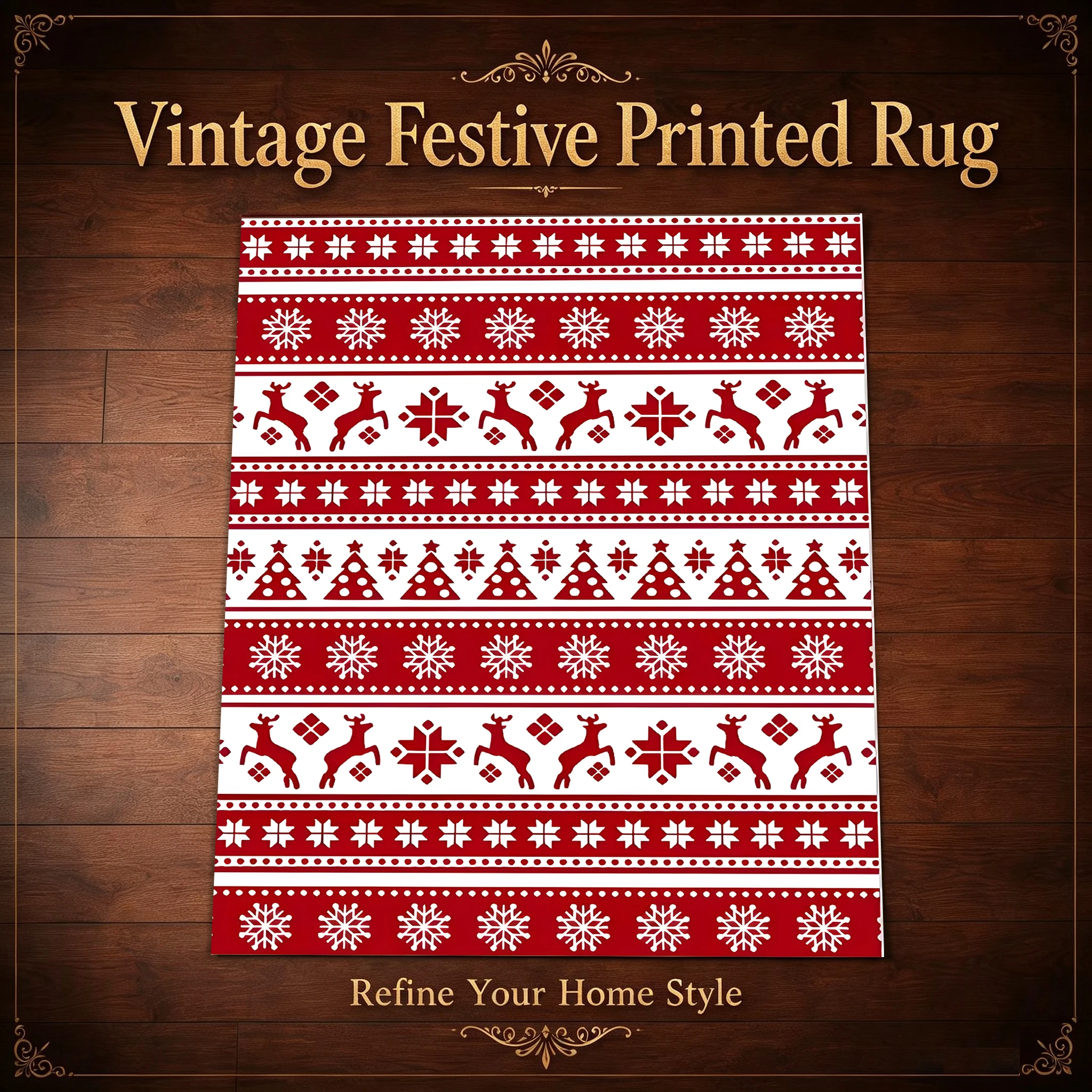 Vintage Christmas Tree Floral Velvet Area Rug, for Living Room Bedroom Bedside, Autumn Winter Decor