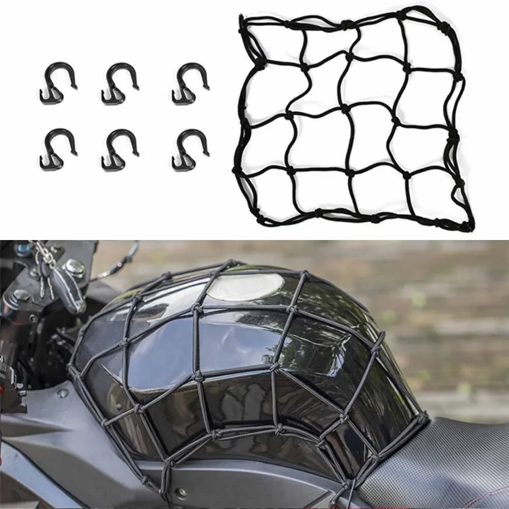 2 Size Universal Motorcycle Luggage Net Motorbike 6 Hooks Helmet Elastic Net Bag Mesh Web Bungee Helmet Bike Tank Car styling