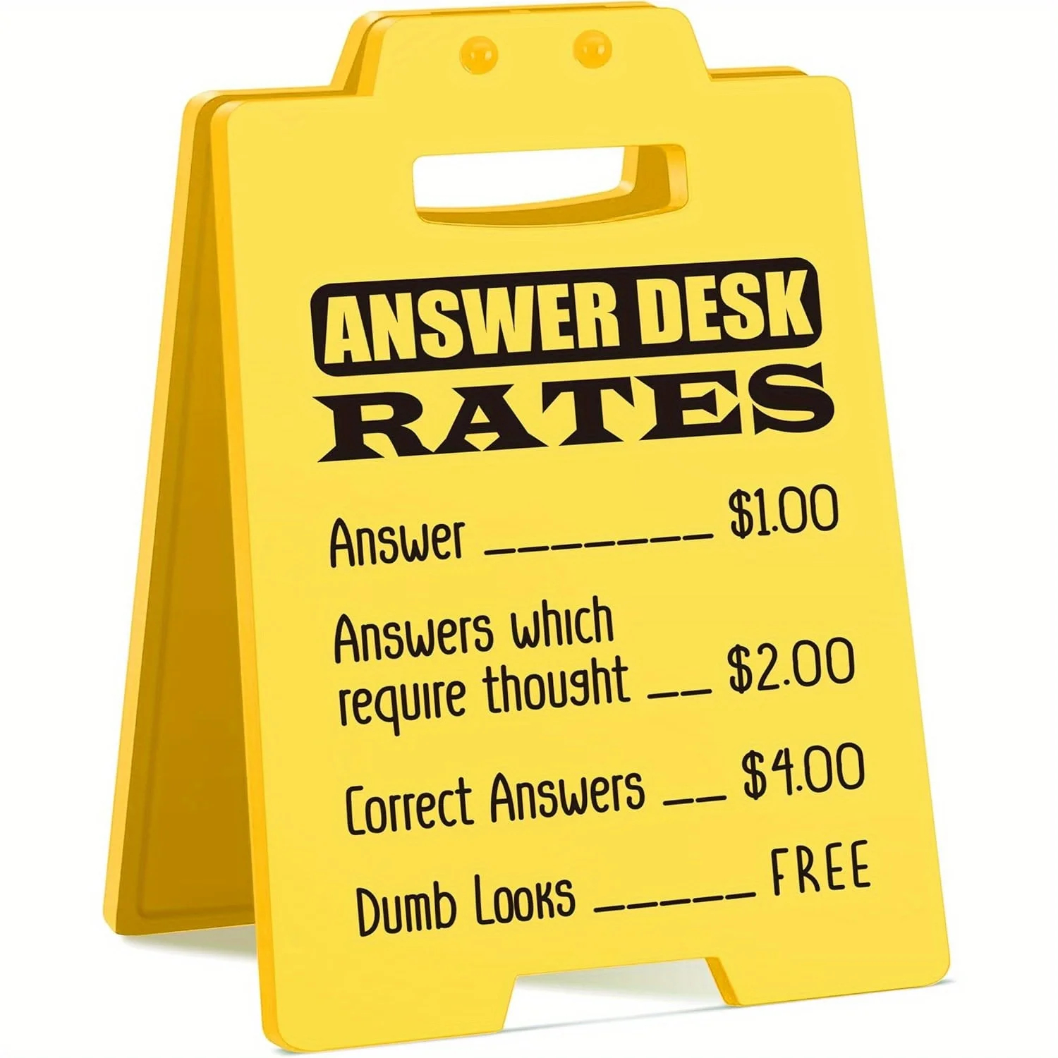 Funny Answer Desk Rates Sign - Fun Desk Accessories for Work, Humorous Sarcastic Gifts for Coworkers, Employees, Teammate - Cool