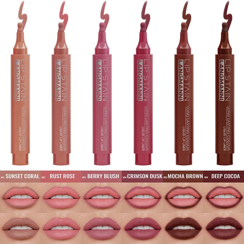 Donkerbruine vloeibare kleurstof lipliner pen waterdicht mat fluwelen lippenstift sexy roodbruine tint lipvorm correctie lip make-up vrouwen