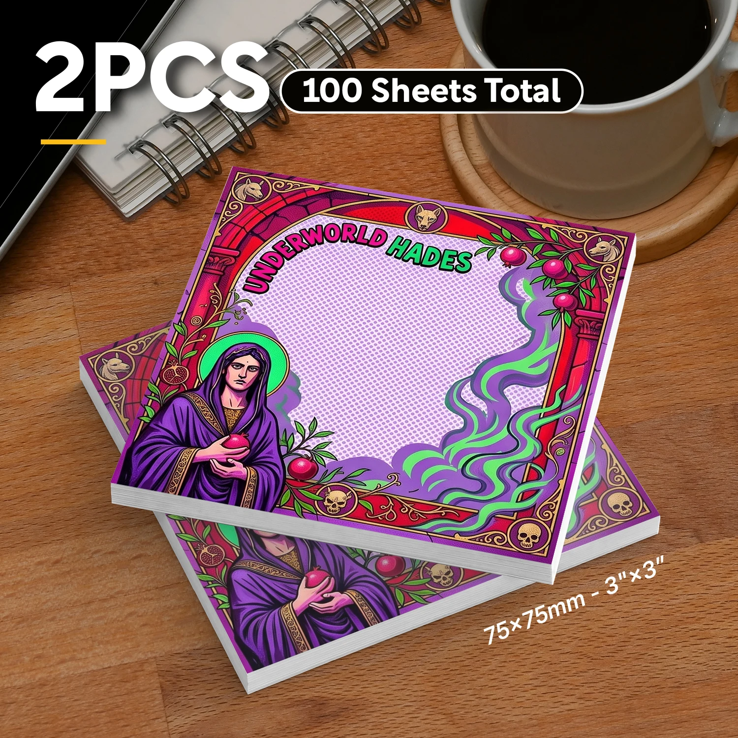 2pcs Greek Mythology Sticky Notes, Hades Underworld Theme Self-Adhesive Memo Pads, Removable Adhesive Notes for Planner, Journal