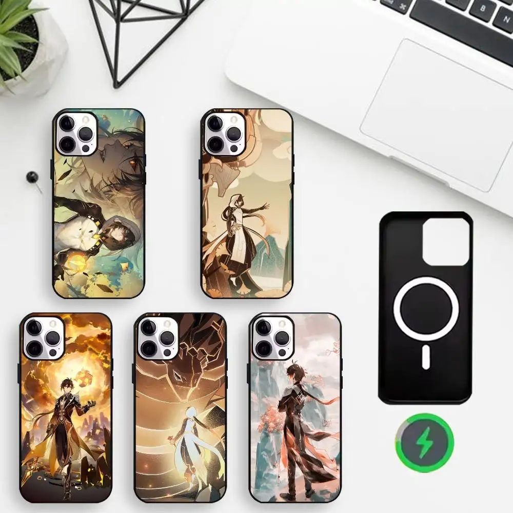 

Hot Game Genshin Morax Phone Case For iPhone17,16,15,14,13,12,11 Max Black Wireless Charging Protecitve Cover