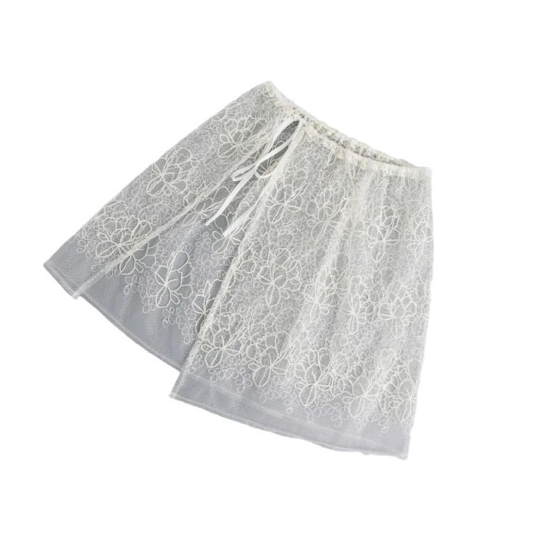 

Korean See Through Half Skirt for Women Flower Lace Sheer Hip Wrap Covering Apron Skirt Lace Up Bandage Bows Overskirt Dropship