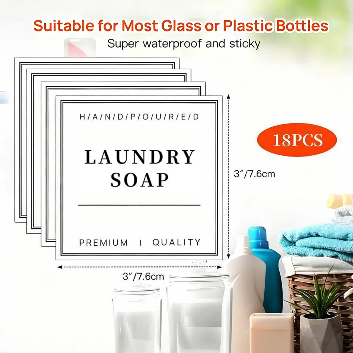 18PCS White Laundry Labels Waterproof PVC Labels for Detergent Laundry Pods Dryer Sheet Sticker Laundry Containers Jars Labels