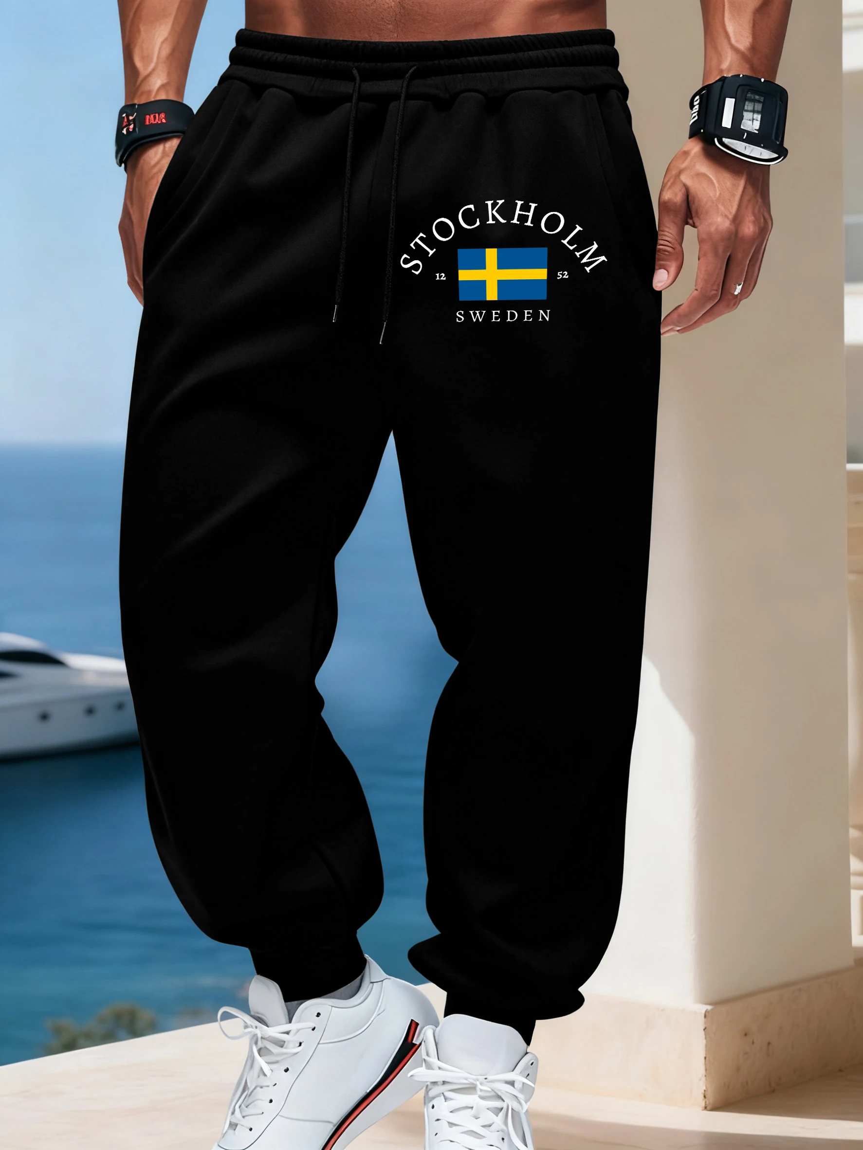 

Stockholm Sweden Flag Printing Man'S Casual Long Pants Fleece Warm Sweatpants Sports Drawstring Pant Joggers 11 Colors Trousers