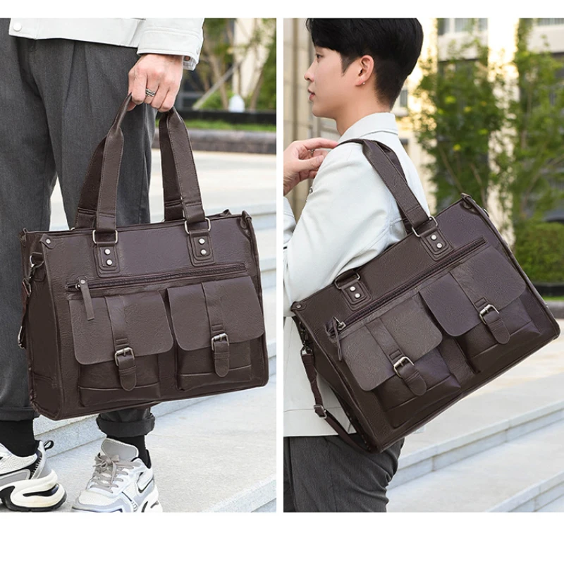 Borsa da uomo d'affari di design di lusso Borsa da ufficio da uomo Tasche multiple Borse per laptop da 13,3 pollici Borsa a tracolla messenger in pelle PU