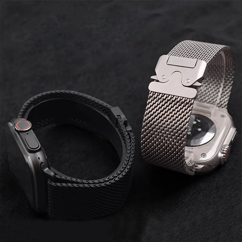 Official 1:1 Strap For Apple watch Ultra Band 49mm S10 46mm 45 44mm Milanese Titanium Color bracelet iWatch 10 9 8 7 6 5 SE 4 3