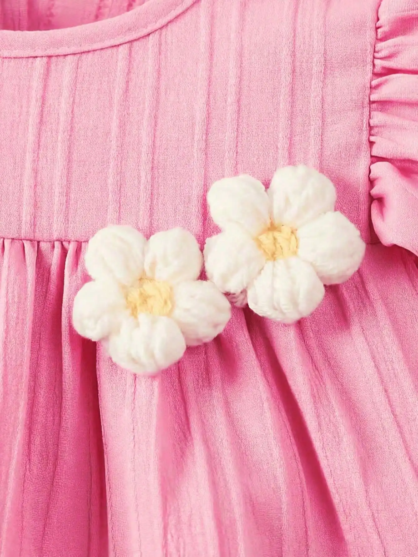 Kinderkleid mit Rüschen und langen Ärmeln, lässiger Rundhalsausschnitt, lockerer Schnitt, knielanger Rock für Babys und Kleinkinder, mittellanger Rock. – Detail 6
