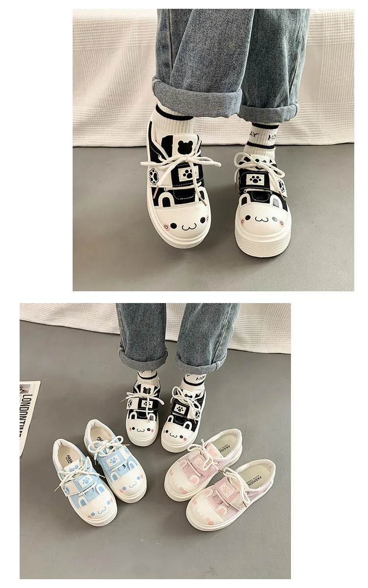 Kuschelige Katzenpfoten-Canvas-Schuhe, Schnür-Sneaker mit Kätzchen-Patchwork für Damen, Plateau-Schuhe aus Kunstleder, Lolita-Chunky-Trainer – Detail 7