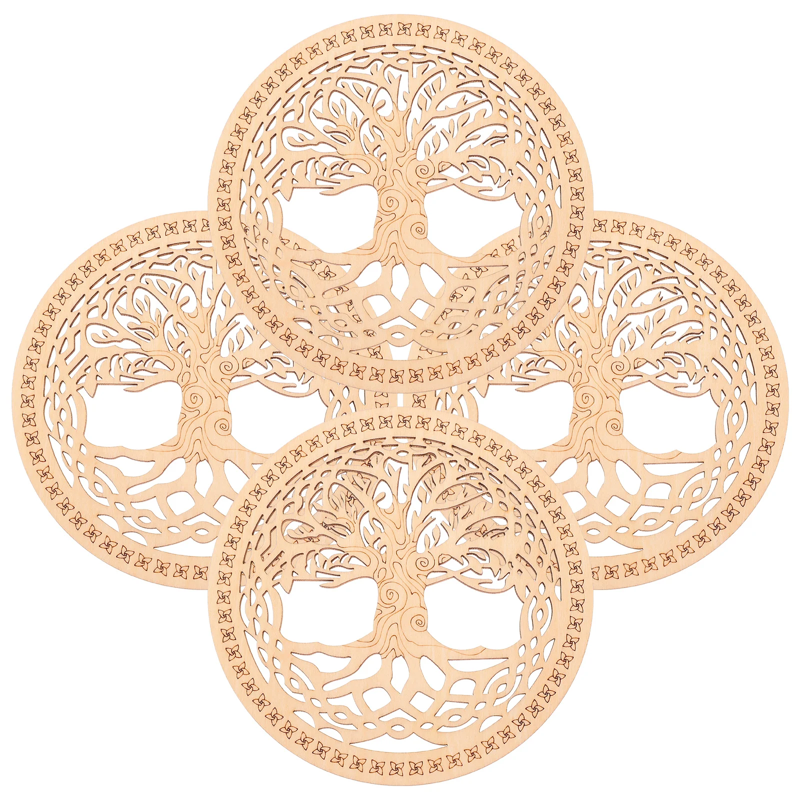 

4pcs Wooden Trivet Heat Resistant Pad Kitchen Table Protector Anti Slip Coaster Hot Pot Mat Hollow Round Design Practical Home