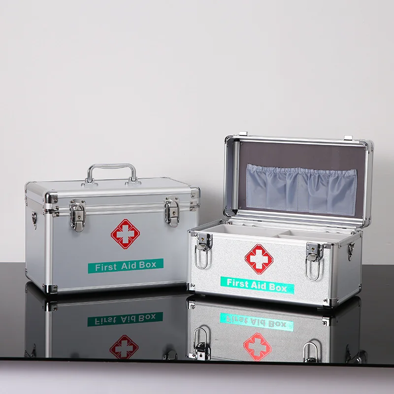 مجموعة الإسعافات الأولية المنزلية متعددة الطبقات، صندوق دواء من سبائك الألومنيوم وأحجام صغيرة، سعة تخزين كبيرة، رعاية صحية #1