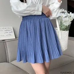 2023 Summer Mini Skirts Women Japan Preppy Style Girls Cute Sweet A Line Skirt Black White Elastic Waist High Pleated Mini Skirt