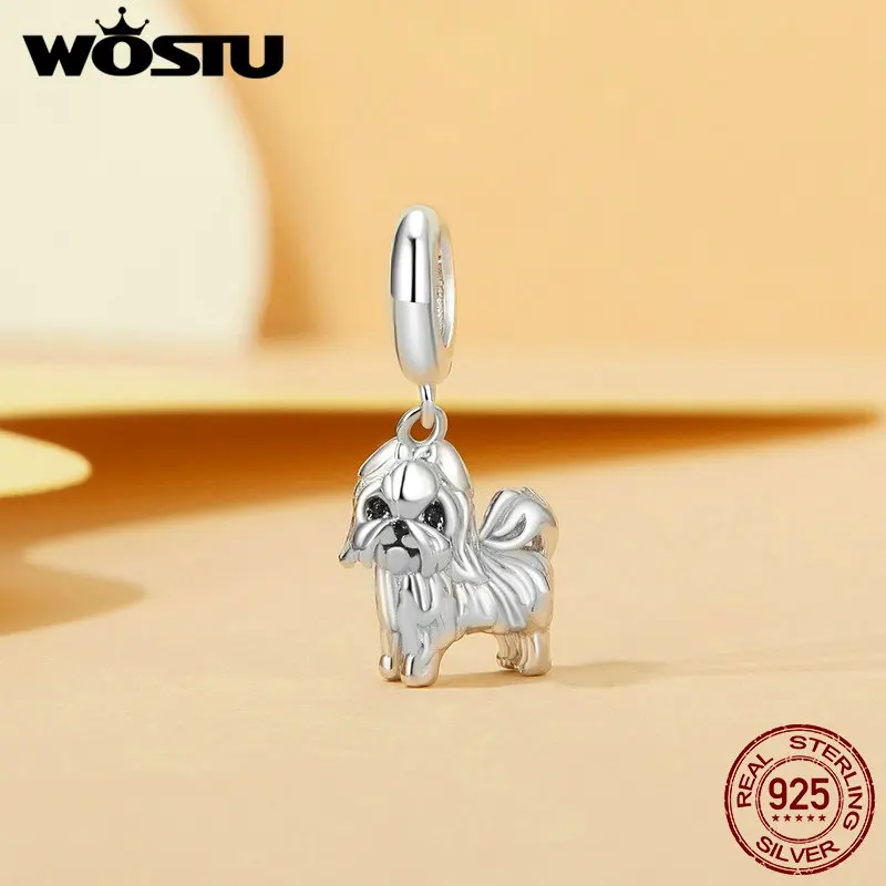 WOSTU 925 Sterling Silver Animal Pet Charm Dog Pendant Corgi Shih Tzu Dachshund Bead Fit Bracelet Necklace Birthday DIY Gift