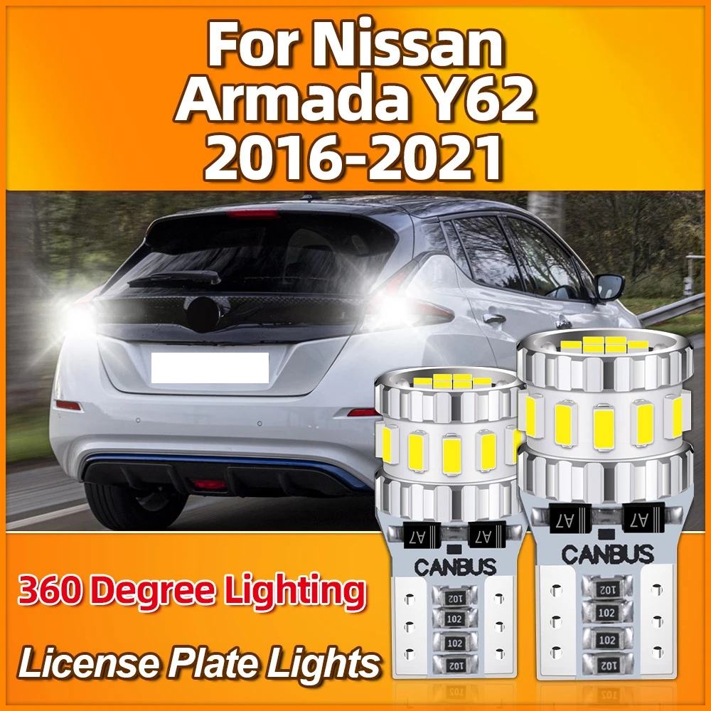 2x T10 W5W 194 168 LED License Plate Light 6000K White Parking Lamp 12V For Nissan Armada Y62 2016 2017 2018 2019 2020 2021