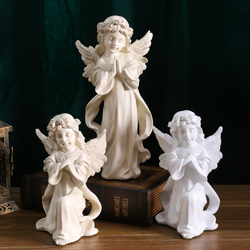 

European retro angel ornament resin plaster statue sculpture little angel girl desktop props