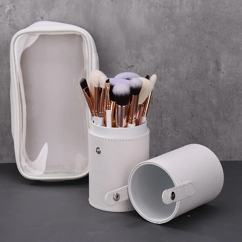15 Pcs Premium White Wooden Makeup Brushes Set - Natural Goat Hair Eyeshadow & Powder Brush Professional Cosmetic Tools