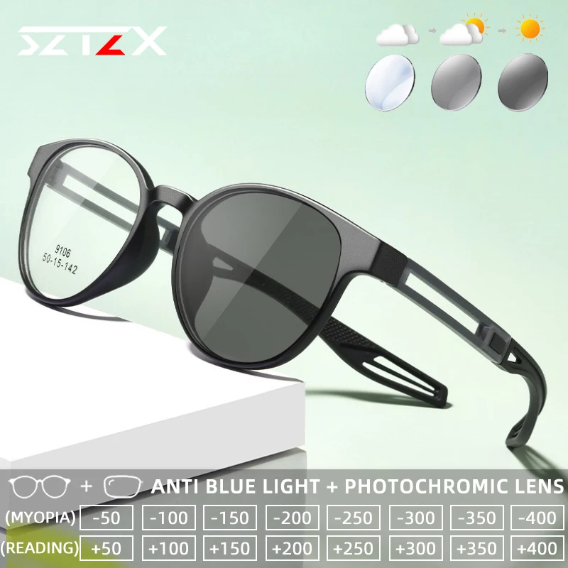 SZTZX Sporty Anti-Falling Ultralight Myopia Glasses For Basketball Cycling Running Men Progressive Prescription Reading Glasses