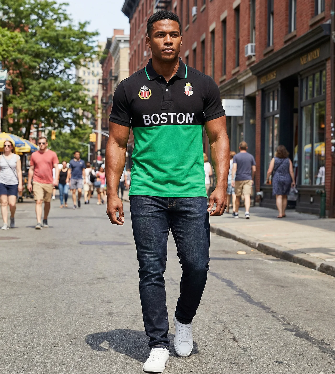 Herren-Poloshirt USA, kurzärmelig, Reverskragen, mehrfarbig, Patchwork, Kontrastfarbe, Baumwolle, bestickt, lässig, trendig, sportlich