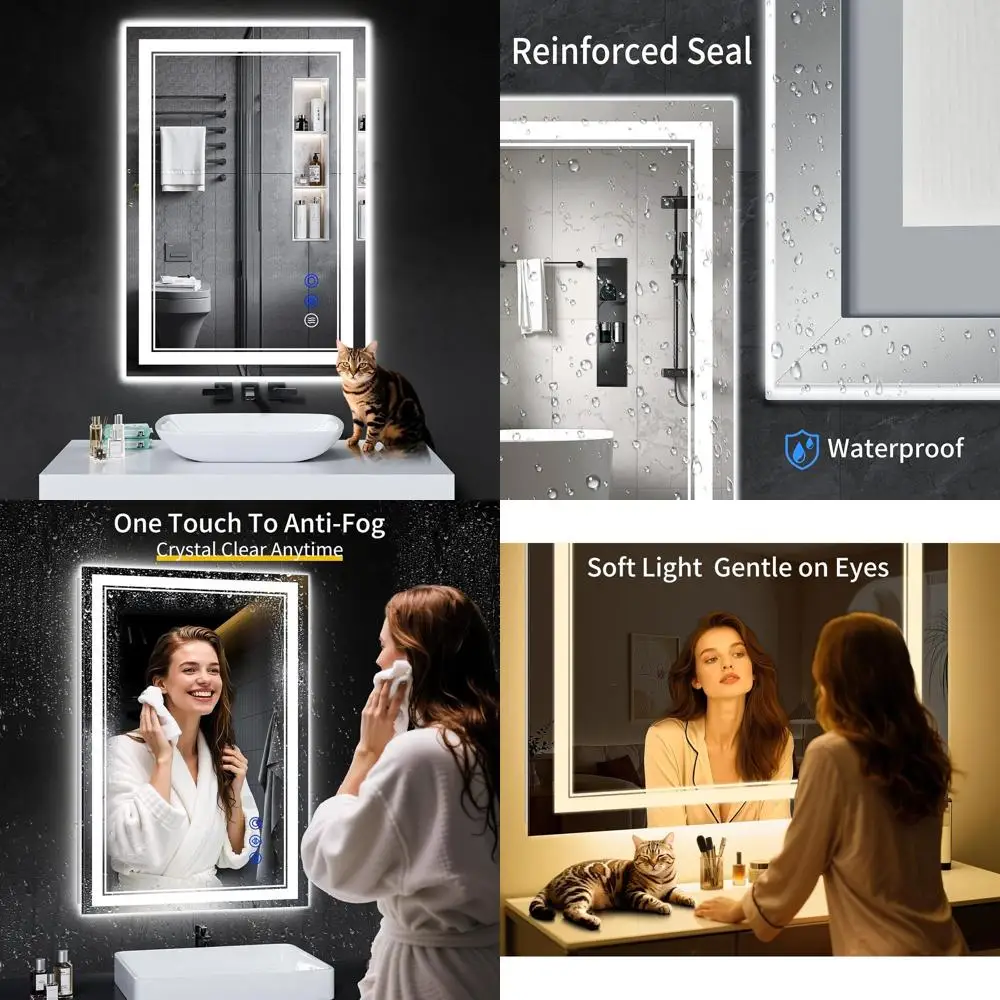 Anti-Fog LED Bathroom Mirror, 38x26, Stepless Dimming, 3 Color Lights, Shatterproof Tempered Glass, Waterproof & Memory Function