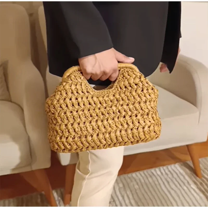 Marke Woven Clutch Tasche Luxus Neue High-end-Meer Urlaub Reise Große Kapazität Stroh frauen Einfache Textur Mode brieftasche – Detail 4