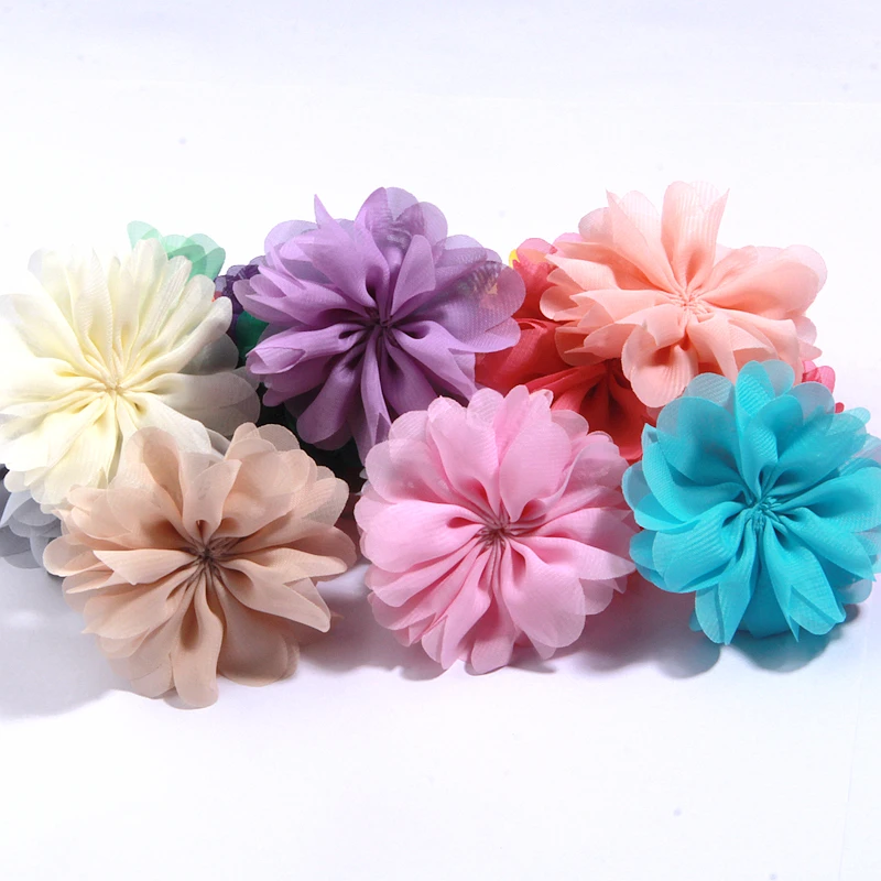 

120Pcs 7cm Rosette Flower Boutique 7cm Puff Chiffon Flowers Hair Accessories Boutique Accessory Headwear No Clips No Barrette