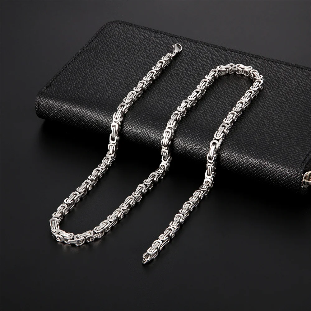 Punk Byzantine Chain Necklace Wholesale 4mm Silver Color Stainless Steel Box Chains For Women Men Fashion Vintage Jewelry Gift