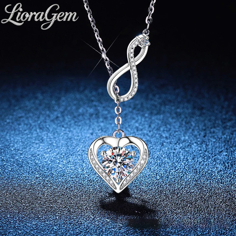 

LioraGem 1-2-3 Carat Moissanite Heart Pendant Necklace, Tassel Heart Design Valentine's Day Necklace Platinum PT950 Stamp